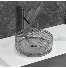AREZZO design GLAM üveg mosdó, világos szürke, AR-M214