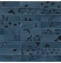 marazzi rice blu decoro leaf csempe M96W 5x15 cm