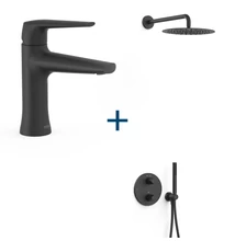 Tres Fuji pack mosdócsaptelep+falsík alatti zuhanyszett matt fekete