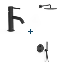Tres Study pack mosdócsaptelep+falsík alatti zuhanyszett matt fekete
