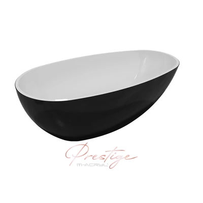 m-acryl vanilla 168x86 műmárvány szabadon álló kád, fényes fekete előlappal