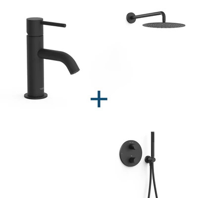 Tres Study pack mosdócsaptelep+falsík alatti zuhanyszett matt fekete