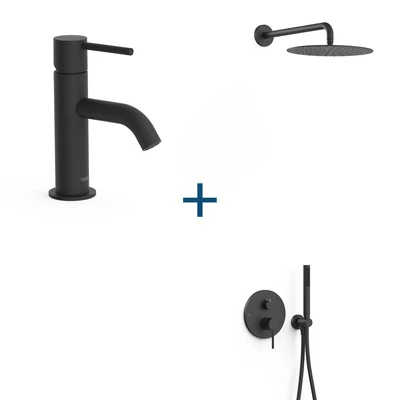 Tres Study pack mosdócsaptelep+falsík alatti zuhanyszett matt fekete