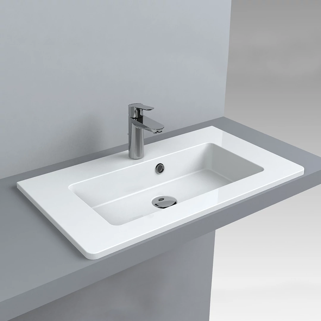 Lunart BOBA 700 beépíthető mosdó, fényes fehér 696x399x110