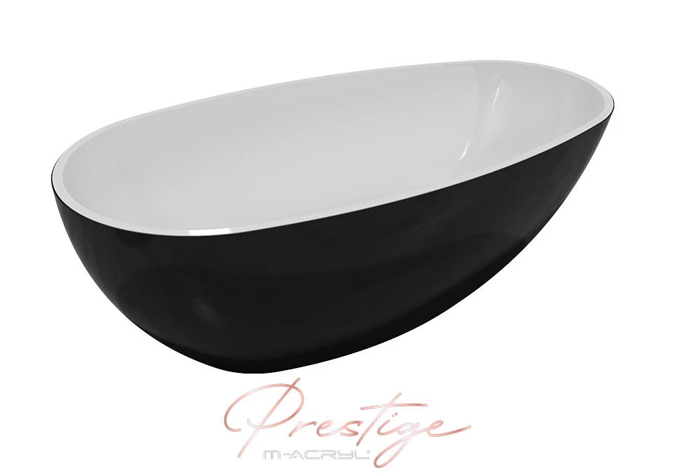 m-acryl vanilla 168x86 műmárvány szabadon álló kád, fényes fekete előlappal