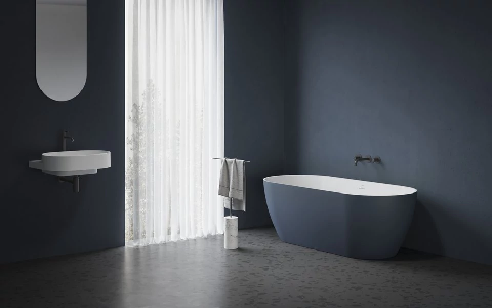 ravak freedom o tec térbenálló akrilkád 170x77 deepsea blue, fehér lefolyóval