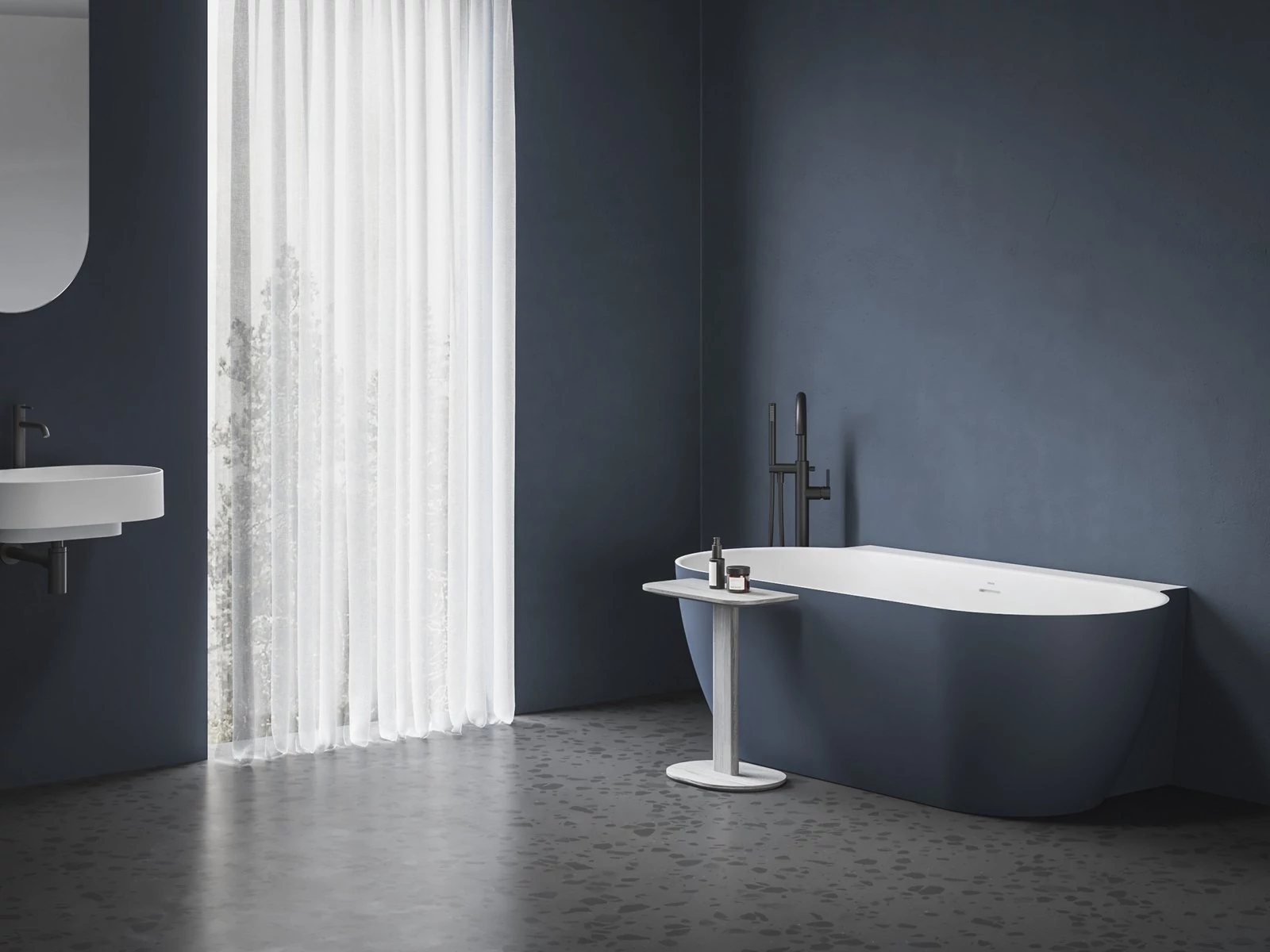 ravak freedom wall II tec térbenálló akrilkád 170x87 fehér/ deepsea blue, króm lefolyóval